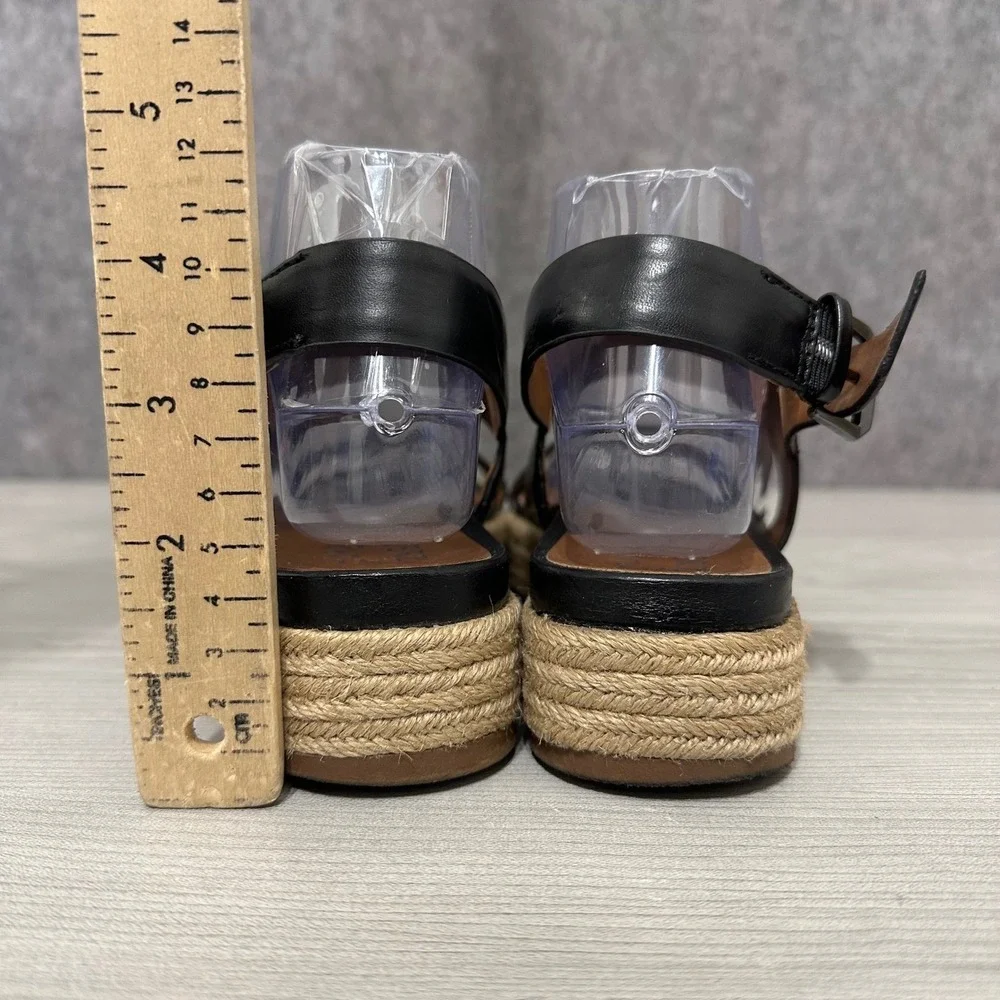 Naturalizer Espadrille‎ Platform Sandals Black Leather Ankle Strap Women 7.5